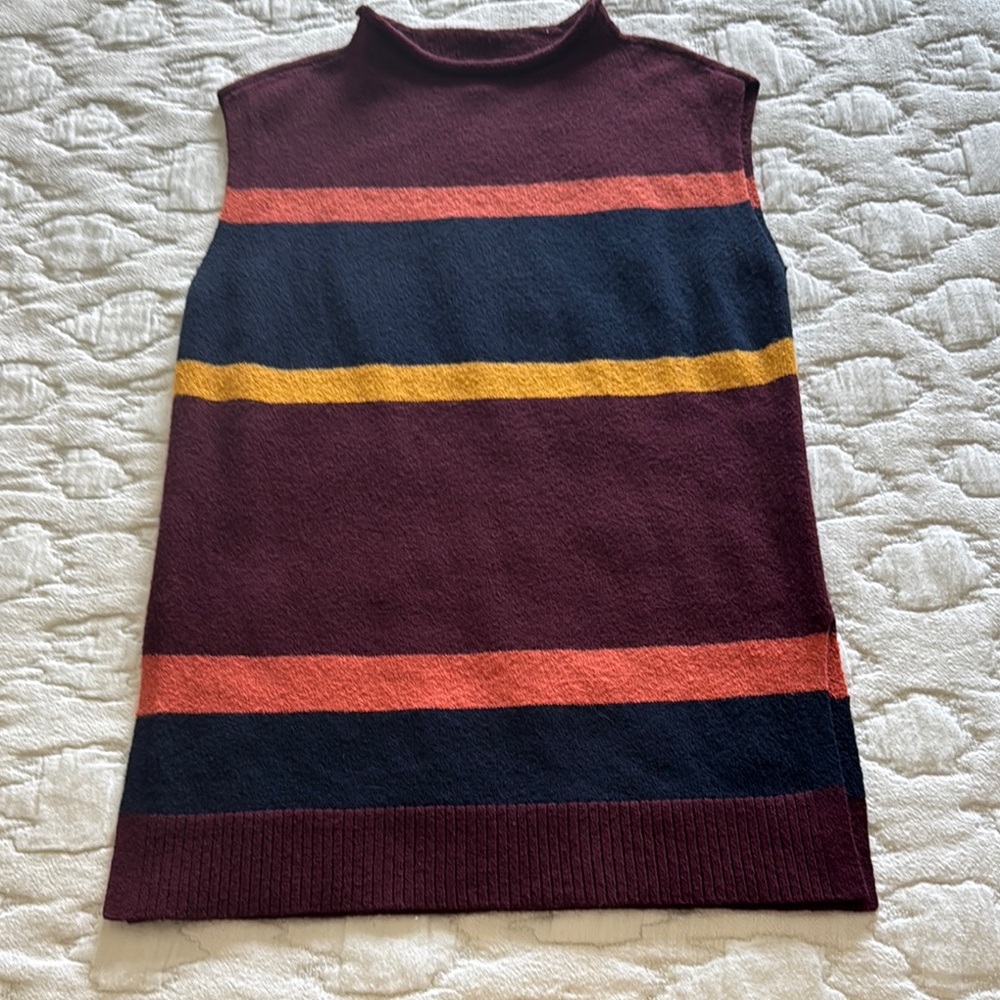 LOFT Burgundy Striped Sleeveless Turtleneck Sweater